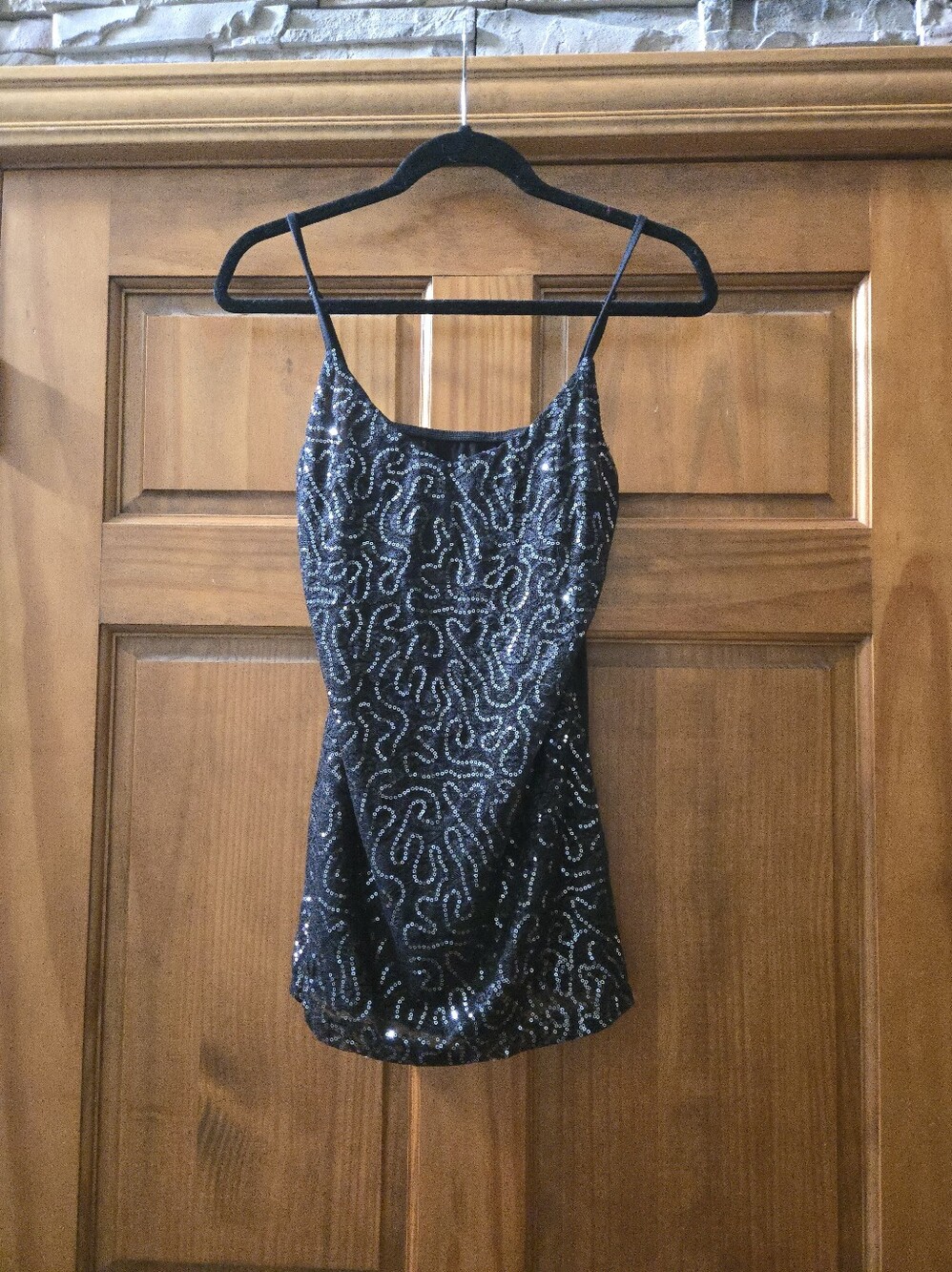 Vanity Black Sequin Cami Tank Top - Women's Evening Top Shimmery Size L